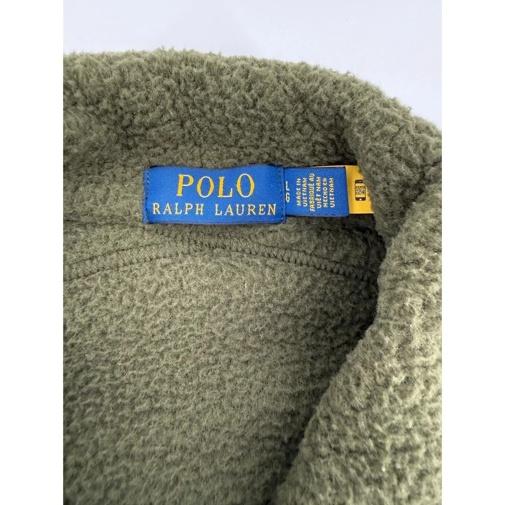 Polo‎ Ralph Lauren Mens Fleece Shirt Jacket Olive Green Sherpa P.R.L. Navy Large